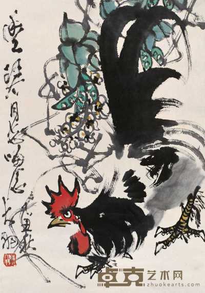 陈大羽 乙丑（1985）年作 雄鸡图 立轴 67×47cm